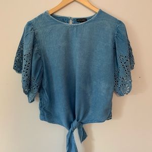 Denim Tie Front Blouse Top